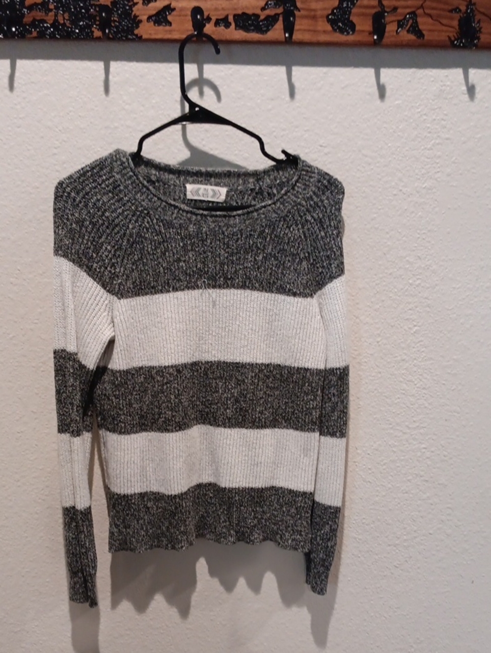 Pink Rose Black & White Striped Crewneck Sweater
